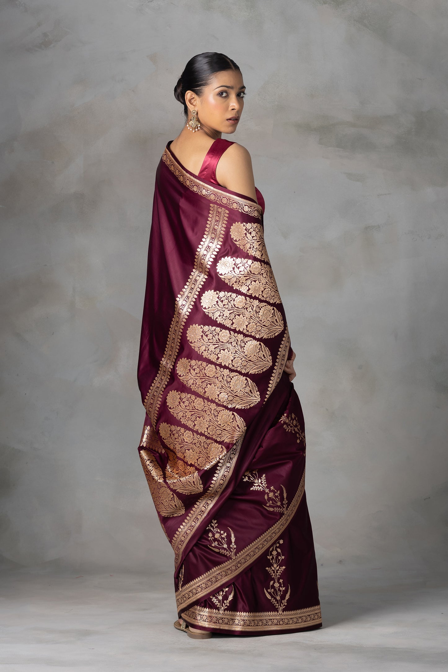Royal Maroon Banarasi Silk Saree with Antique Zari Work
