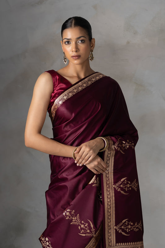 Royal Maroon Banarasi Silk Saree with Antique Zari Work