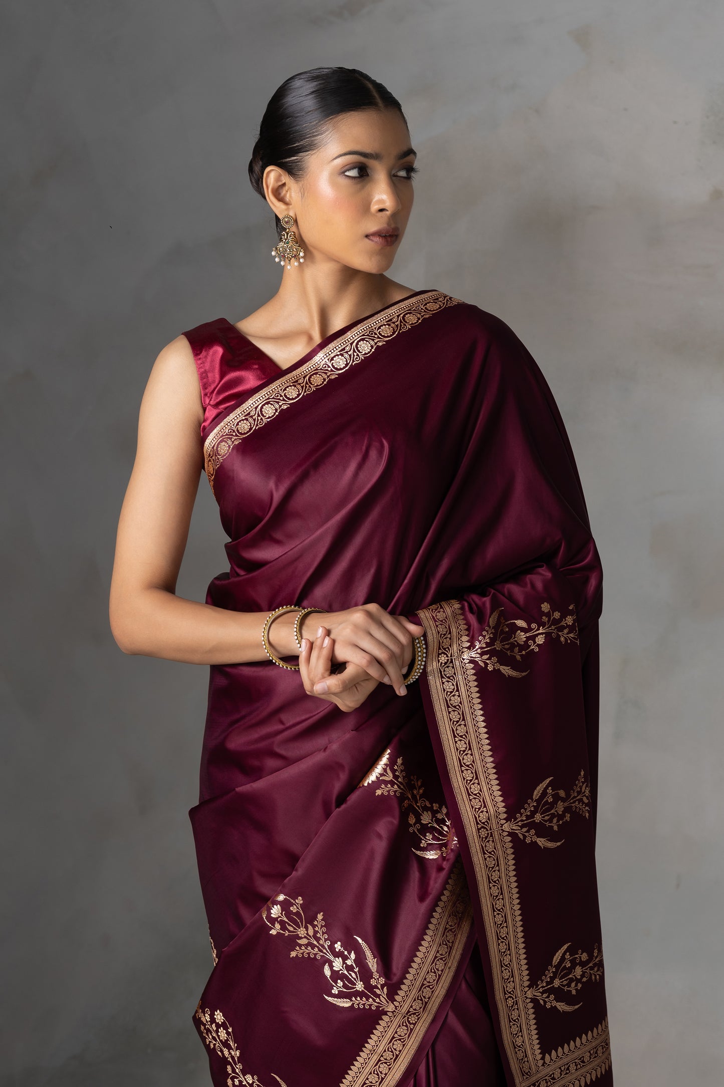Royal Maroon Banarasi Silk Saree with Antique Zari Work