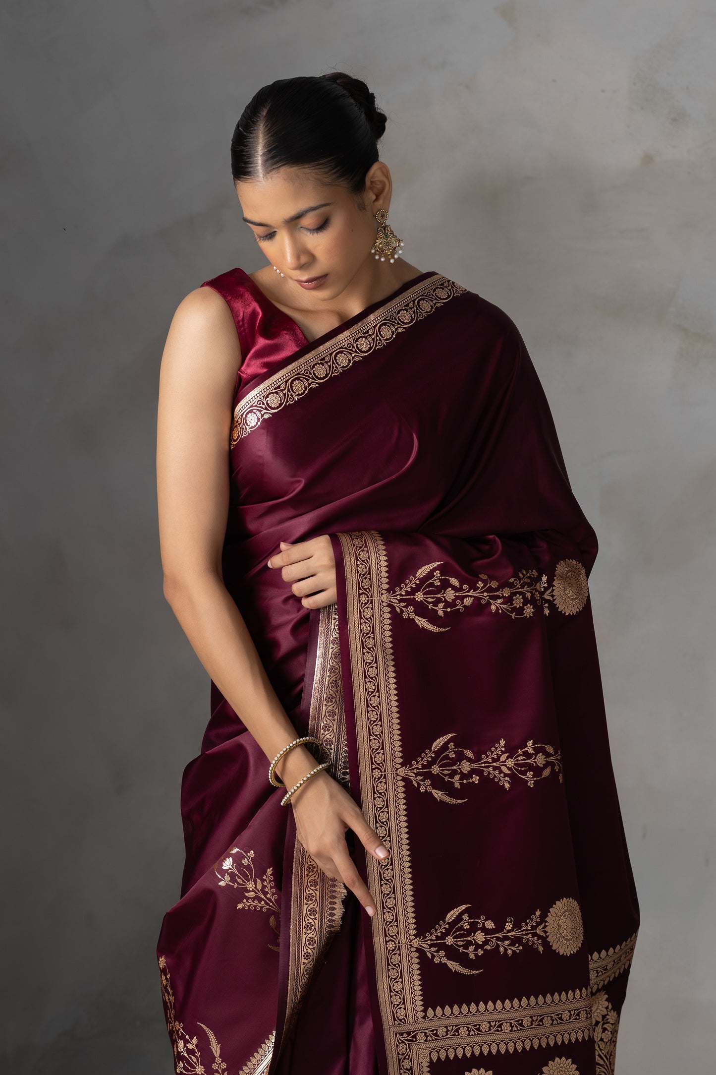 Royal Maroon Banarasi Silk Saree with Antique Zari Work