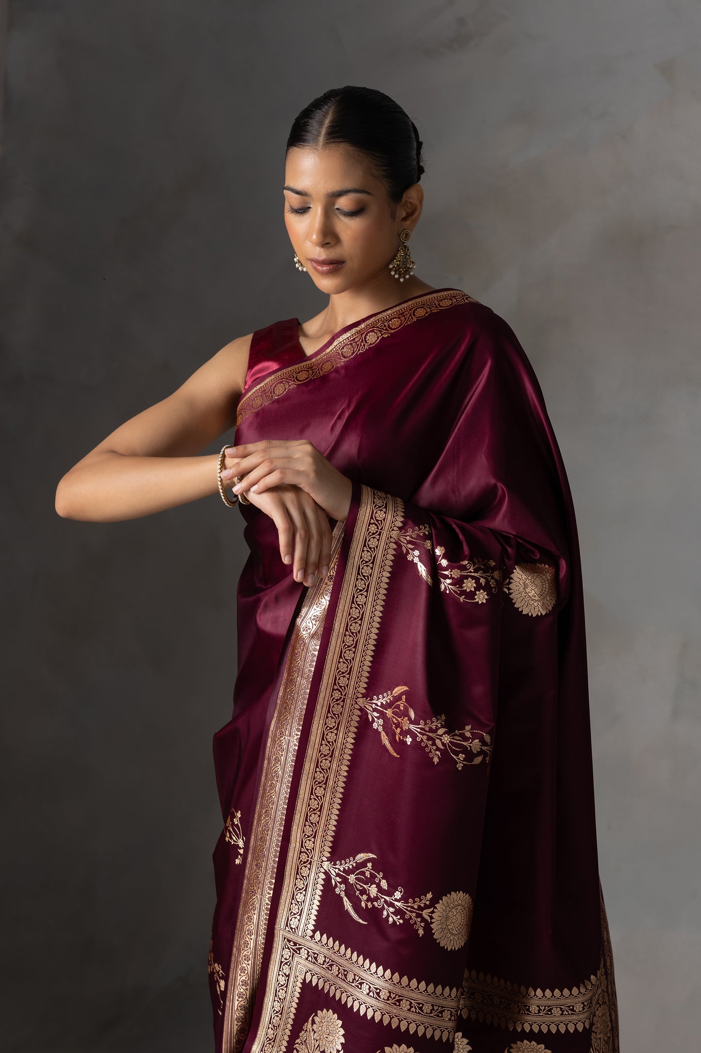 Royal Maroon Banarasi Silk Saree with Antique Zari Work