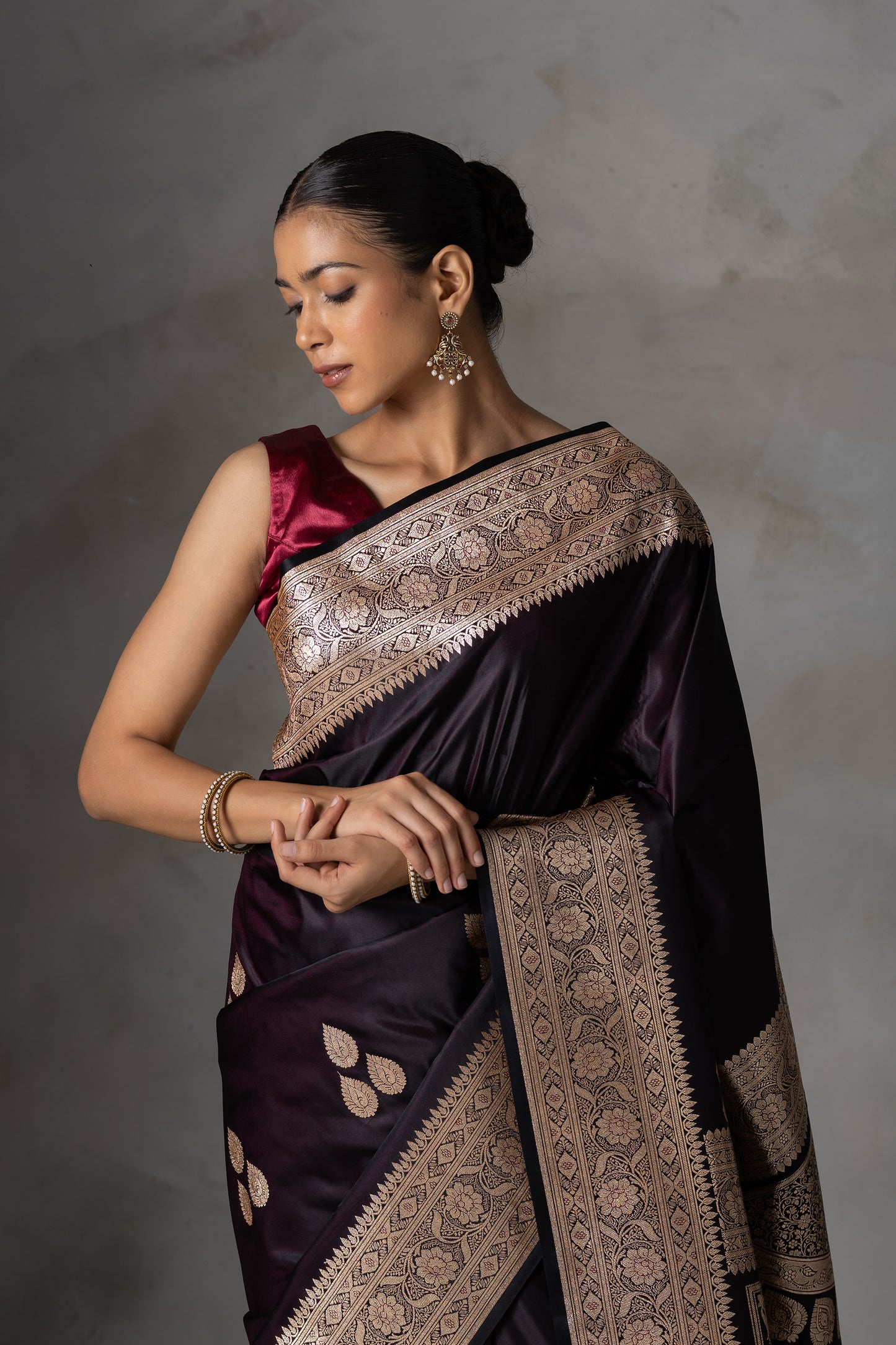 Deep Plum Banarasi Silk Saree with Zari Weaving