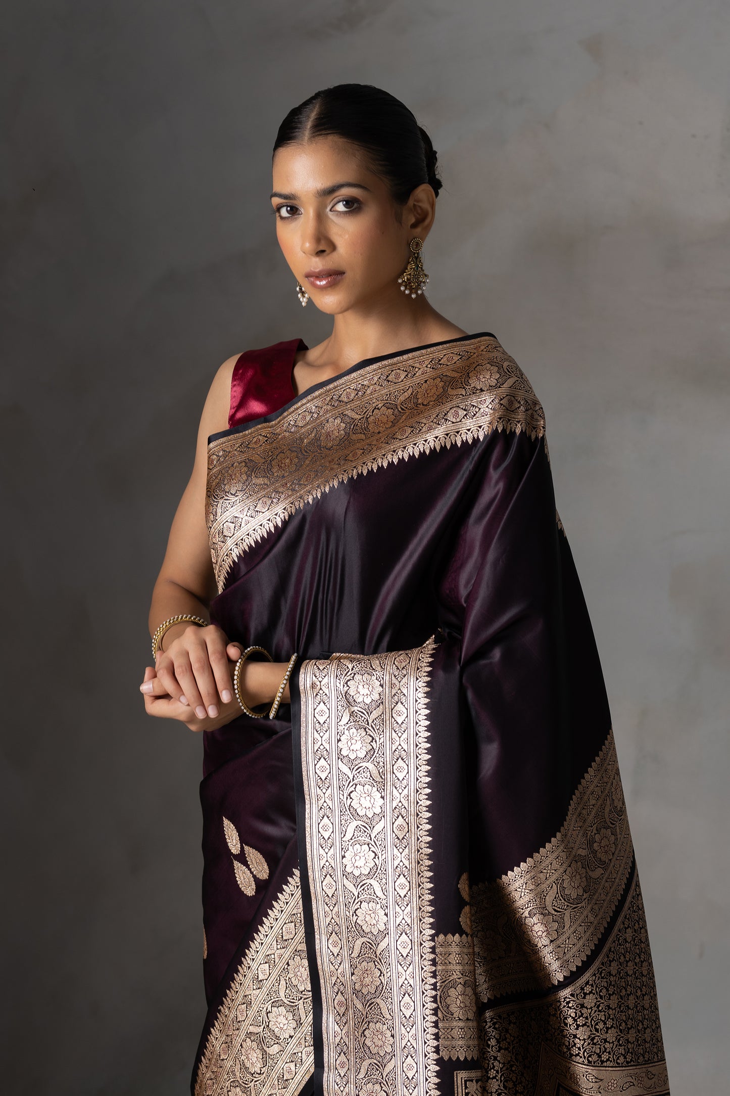 Deep Plum Banarasi Silk Saree with Zari Weaving