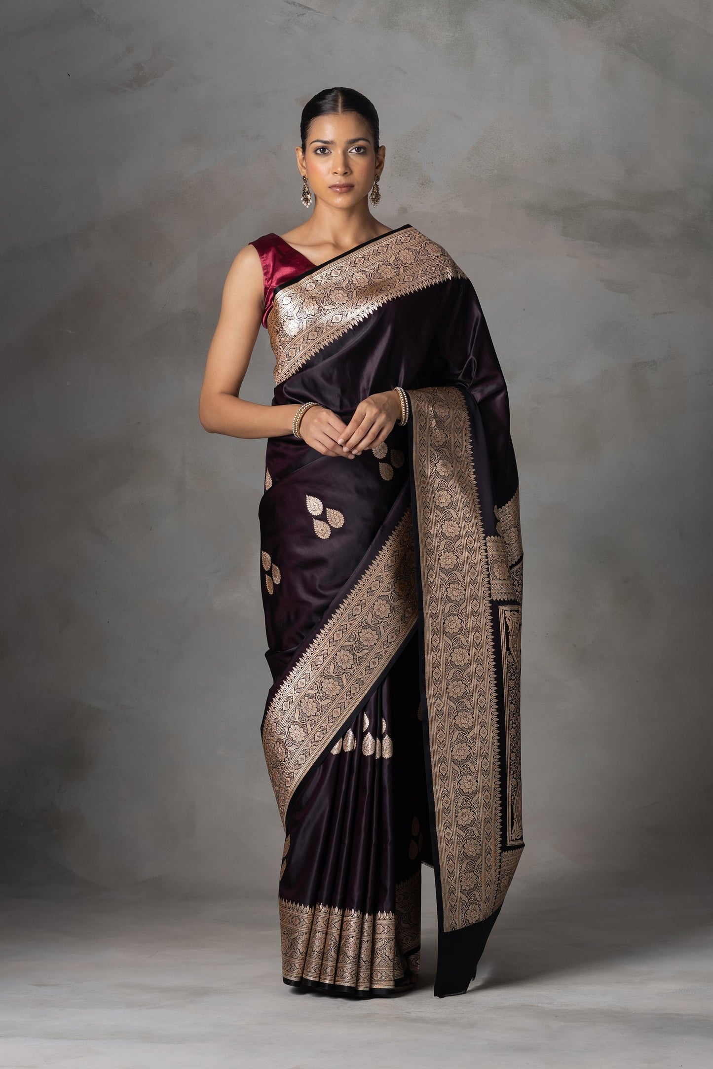 Deep Plum Banarasi Silk Saree with Zari Weaving