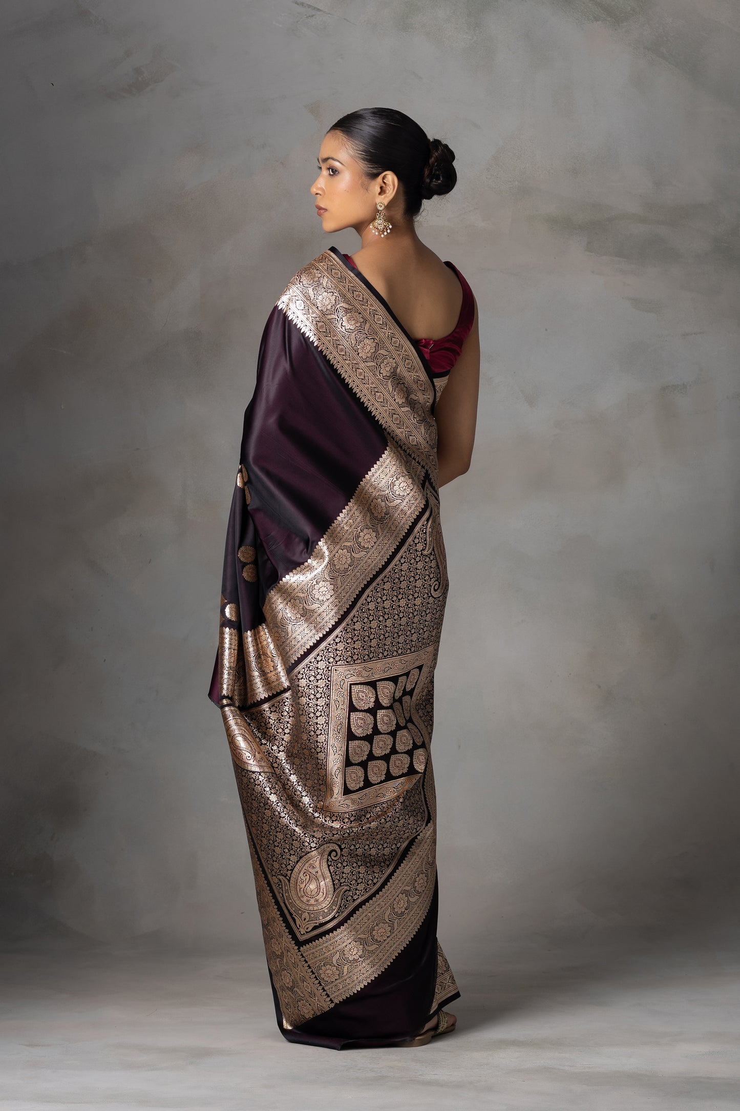 Deep Plum Banarasi Silk Saree with Zari Weaving