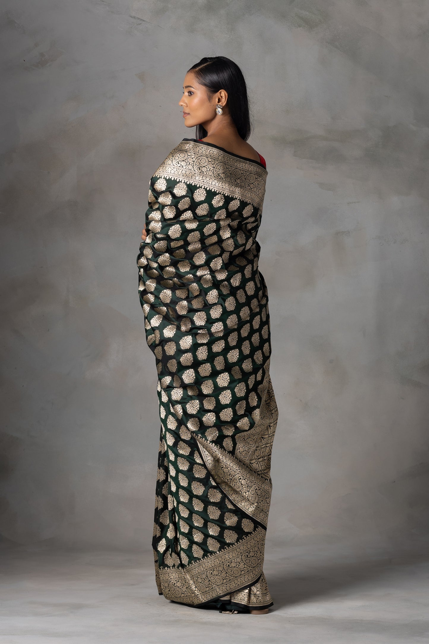 Midnight Green Kadiyal Banarasi Silk Saree with Zari Work