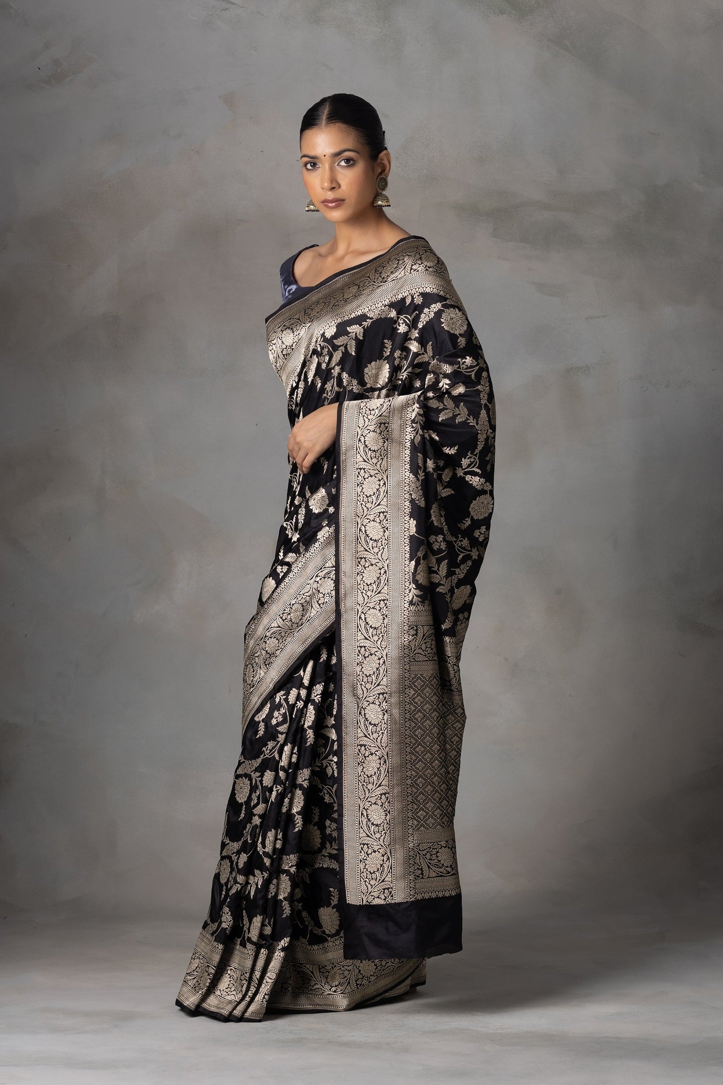 Black Noir Gold Kadhwa Banarasi Silk Saree