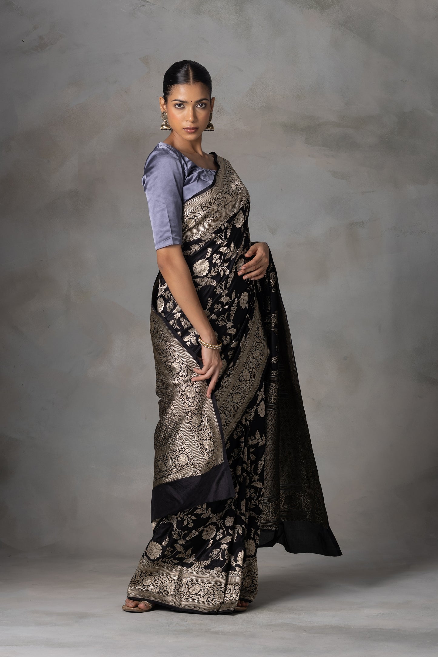 Black Noir Gold Kadhwa Banarasi Silk Saree