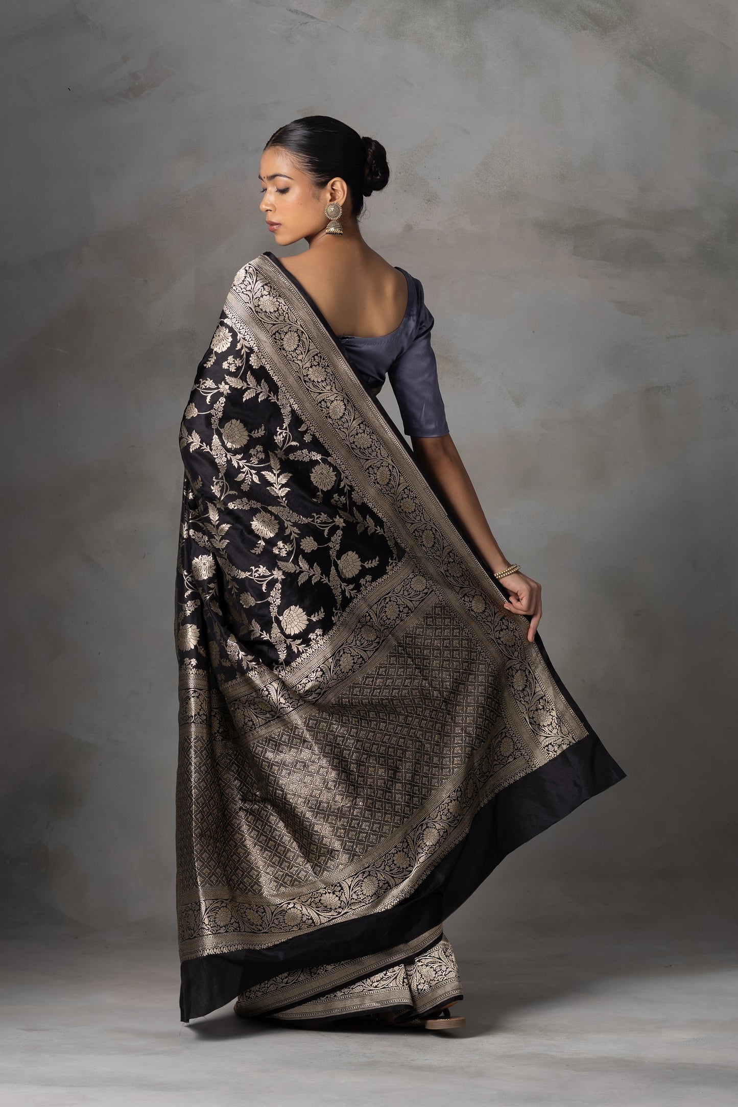 Black Noir Gold Kadhwa Banarasi Silk Saree