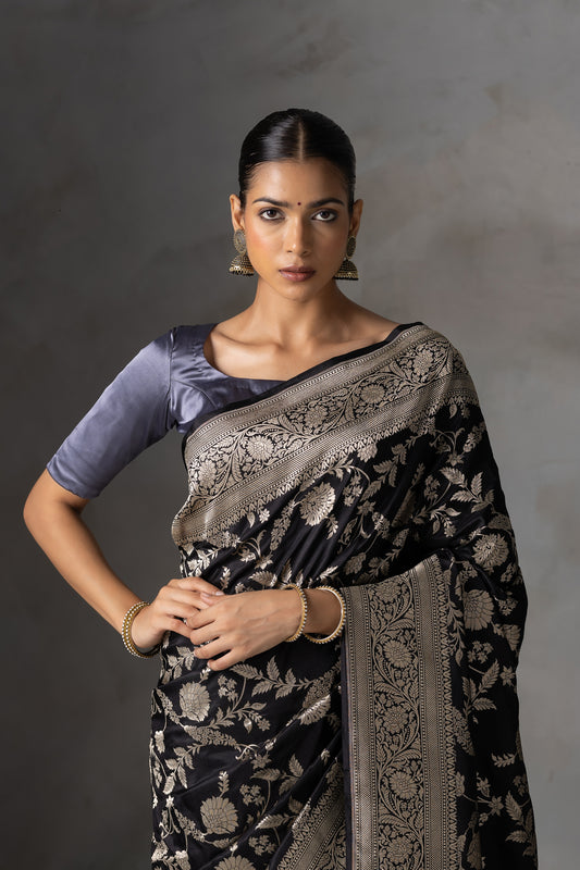Black Noir Gold Kadhwa Banarasi Silk Saree