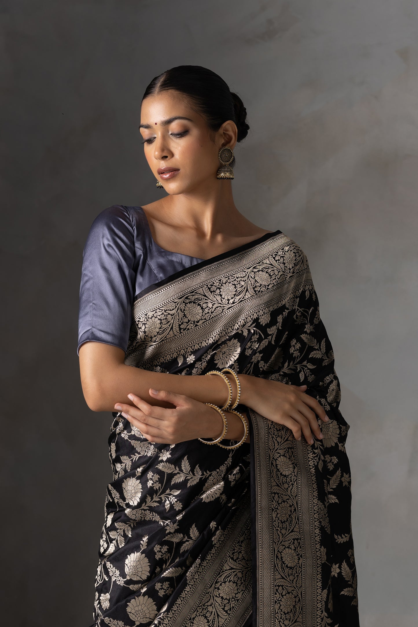 Black Noir Gold Kadhwa Banarasi Silk Saree