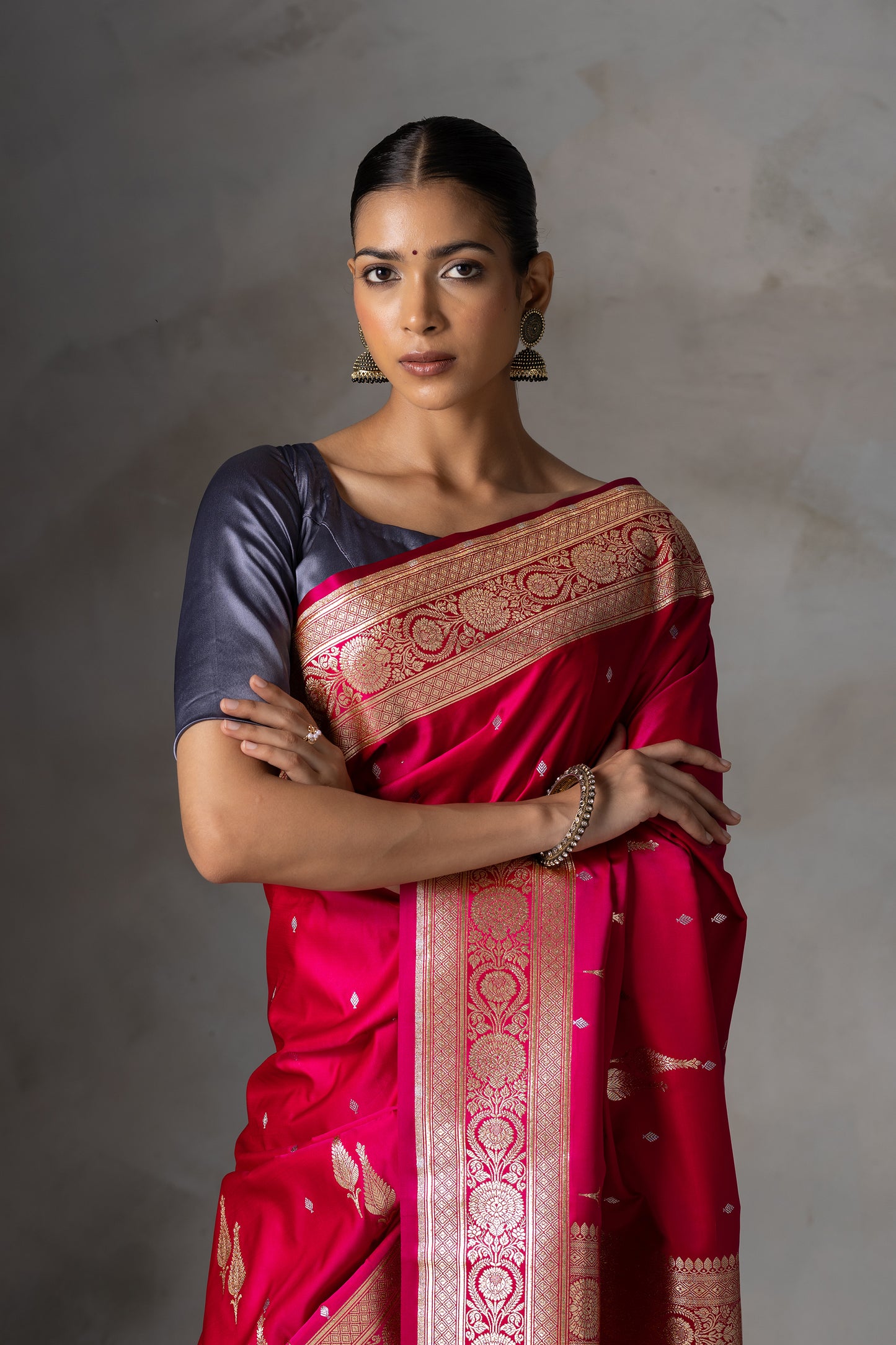 Rani Pink Butidar Banarasi Silk Saree