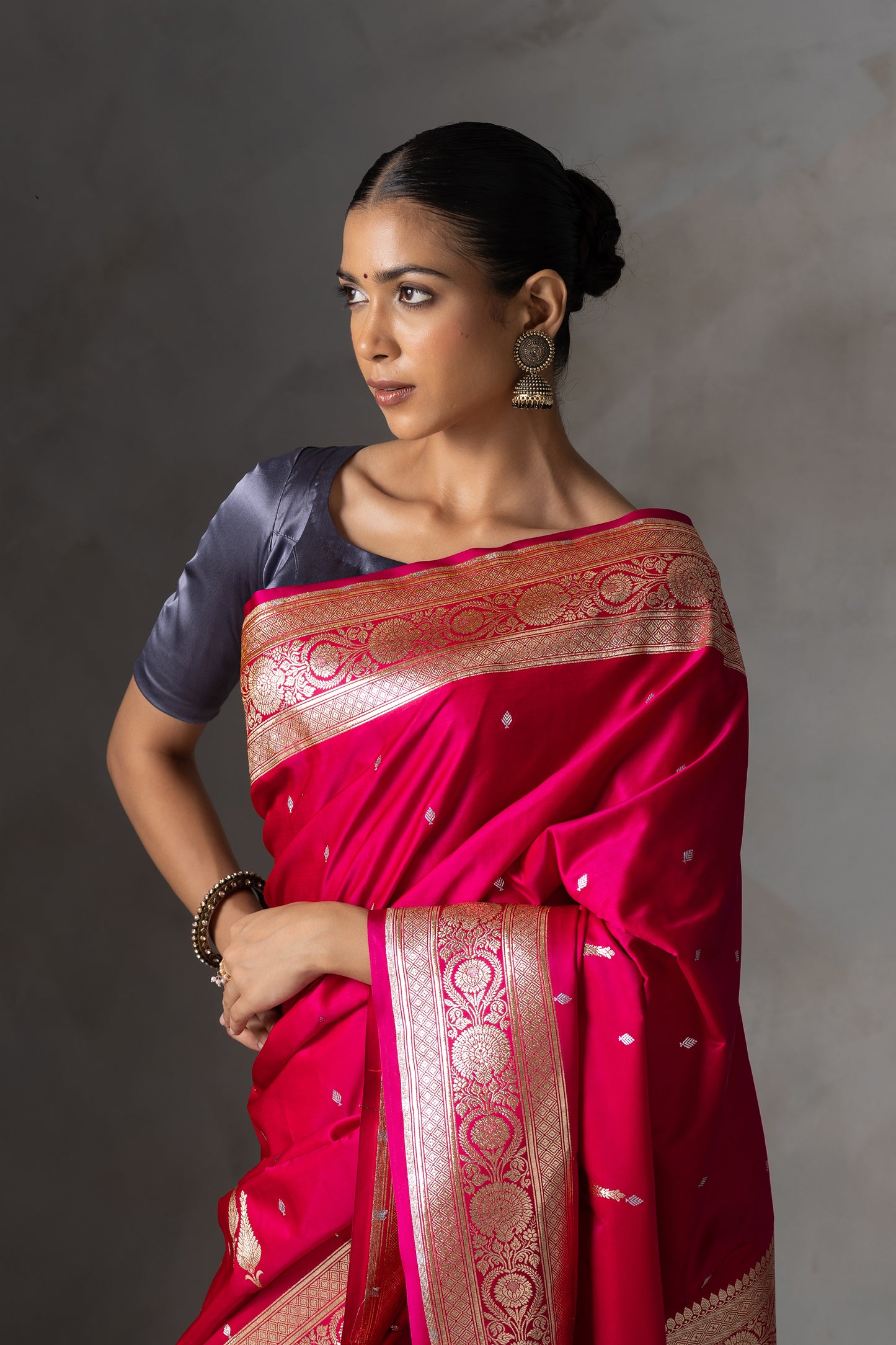 Rani Pink Butidar Banarasi Silk Saree