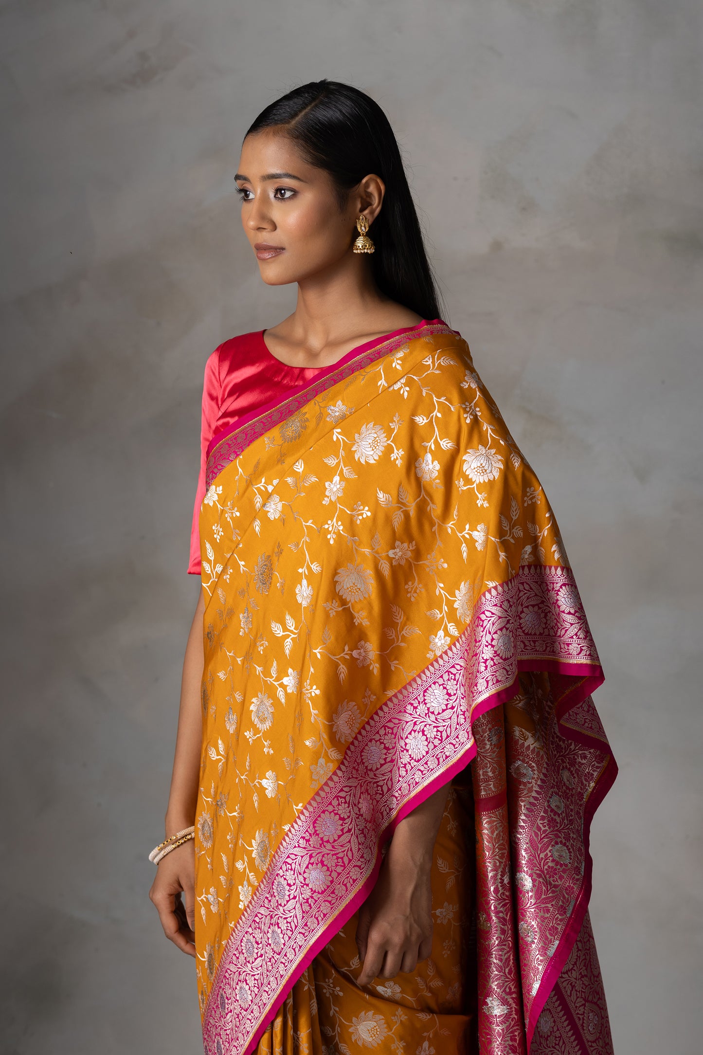 Mustard & Magenta Pink Kadhwa Banarasi Silk Saree
