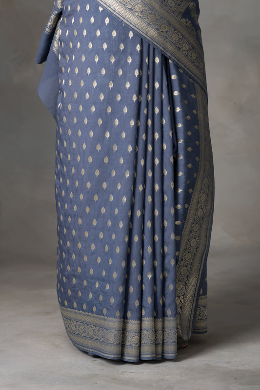Royal Grey Banarasi Art Silk Saree with Fine Zari Buties