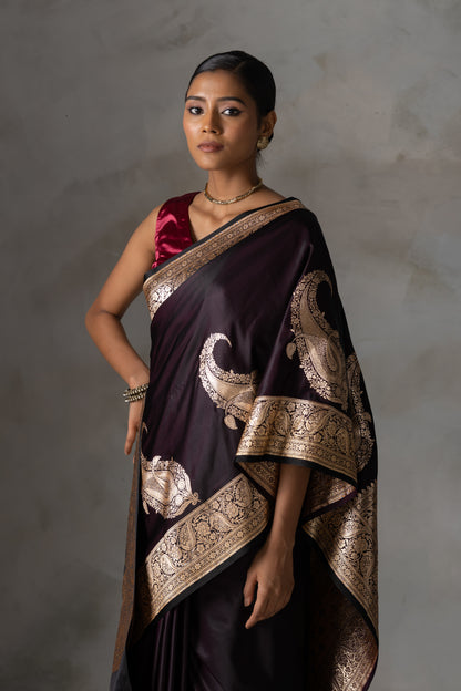 Plum Banarasi Saree with Antique Zari Detailing