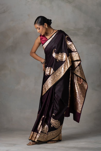 Plum Banarasi Saree with Antique Zari Detailing