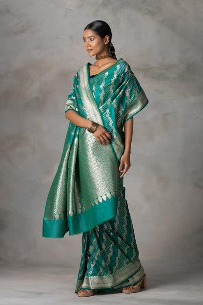 Emerald Green Banarasi Silk Saree with Gold Zari Weaving