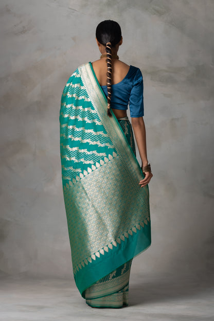 Emerald Green Banarasi Silk Saree with Gold Zari Weaving