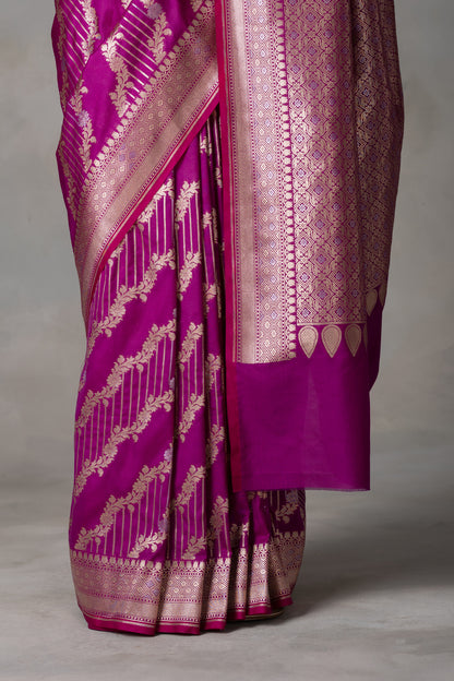 Magenta Banarasi Silk Saree with Gold Zari Weaving
