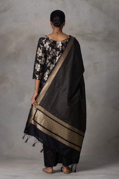 Black Banarasi Silk Suit Set with Zari Weaving