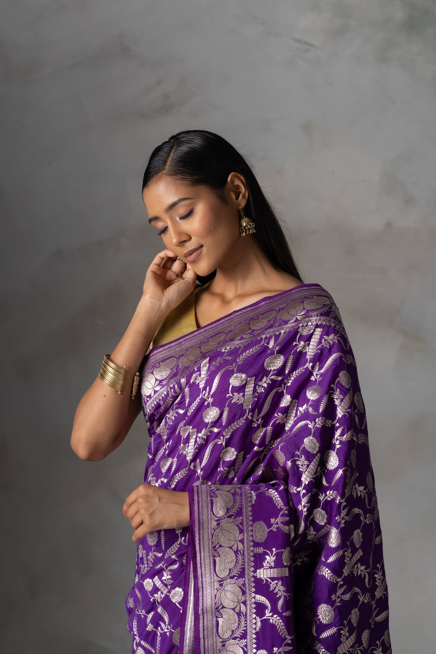 Purple Banarasi Handloom Silk Saree with Zari