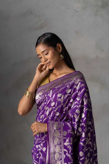 Purple Banarasi Handloom Silk Saree with Zari