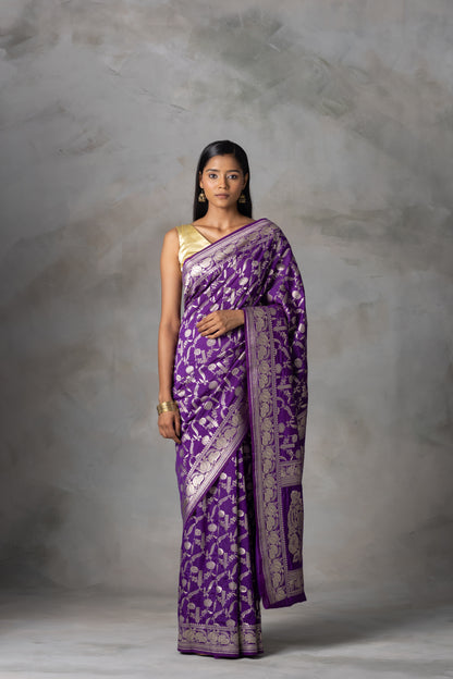 Purple Banarasi Handloom Silk Saree with Zari