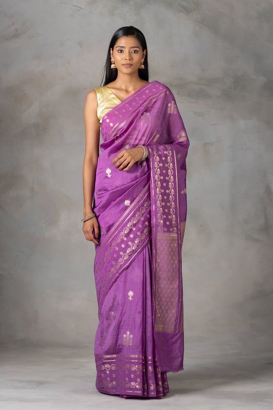 Radiant Violet Handwoven Banarasi Saree