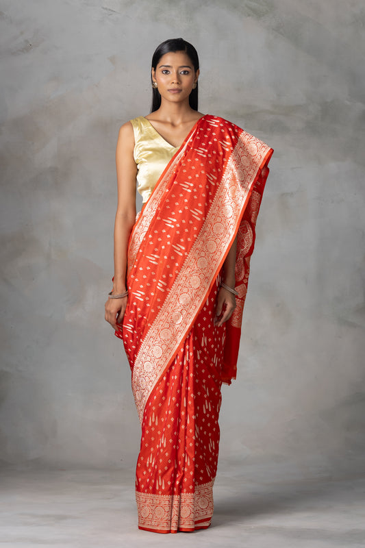 Kesari Kiran  Orange Banarasi Silk Saree with Zari Weave