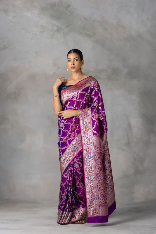 Royal Magenta Banarasi Handloom Saree with Intricate Zari