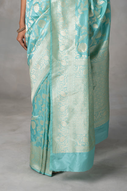 Aqua Blue Banarasi Silk Saree with Zari