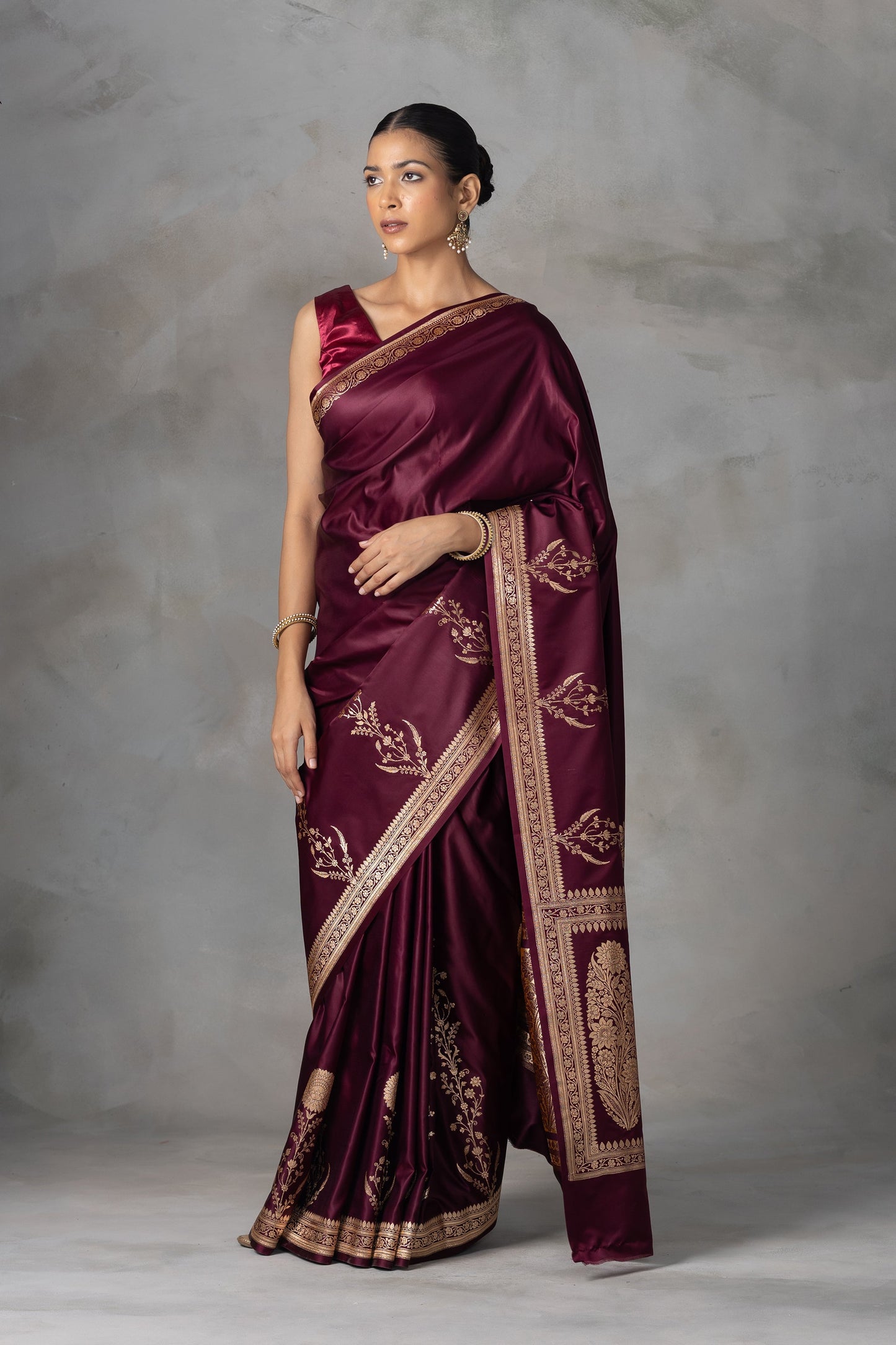 Royal Maroon Banarasi Silk Saree with Antique Zari Work