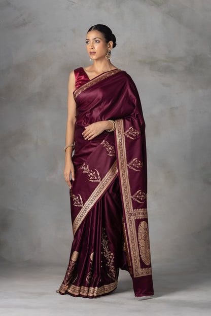 Royal Maroon Banarasi Silk Saree with Antique Zari Work