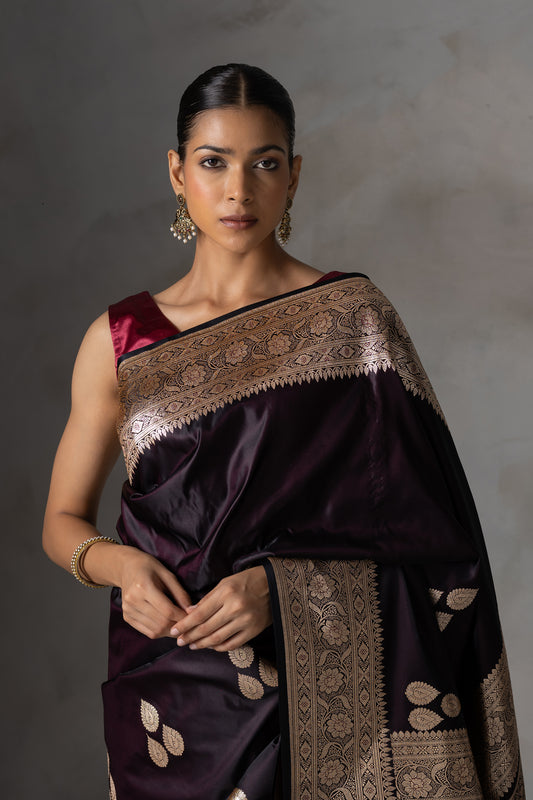 Deep Plum Banarasi Silk Saree with Zari Weaving
