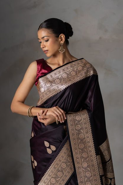 Deep Plum Banarasi Silk Saree with Zari Weaving