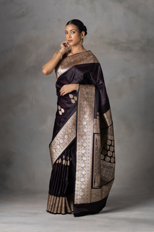 Deep Plum Banarasi Silk Saree with Zari Weaving