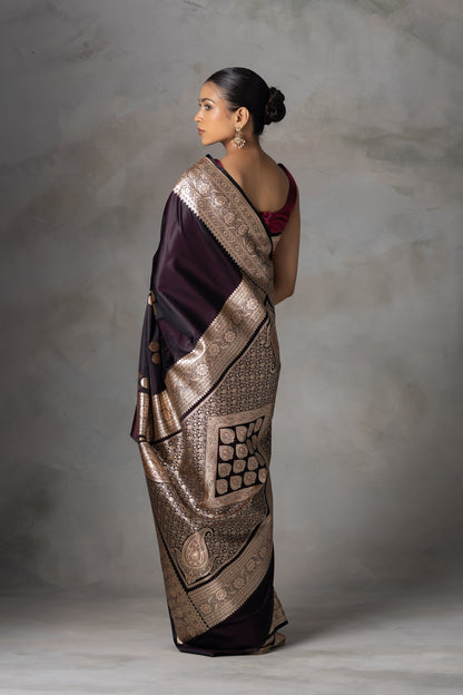 Deep Plum Banarasi Silk Saree with Zari Weaving