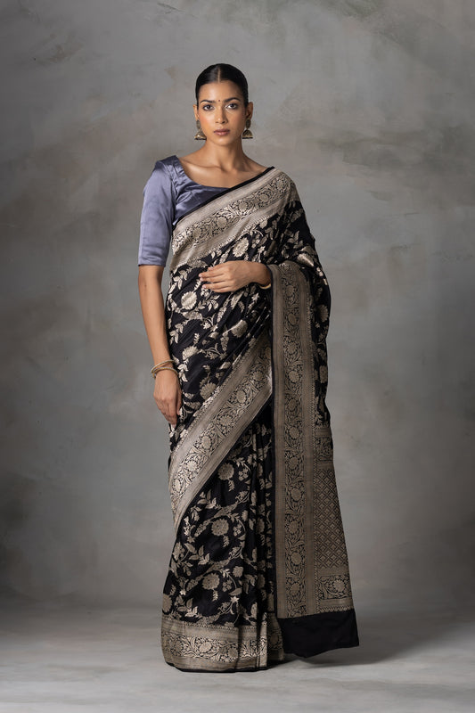 Black Noir Gold Kadhwa Banarasi Silk Saree