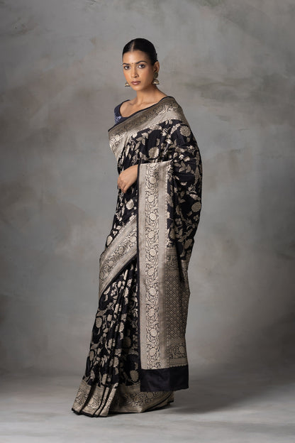 Black Noir Gold Kadhwa Banarasi Silk Saree
