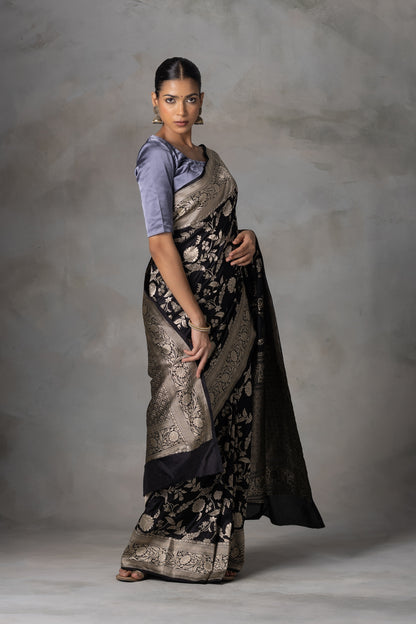 Black Noir Gold Kadhwa Banarasi Silk Saree