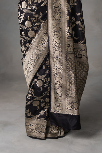 Black Noir Gold Kadhwa Banarasi Silk Saree
