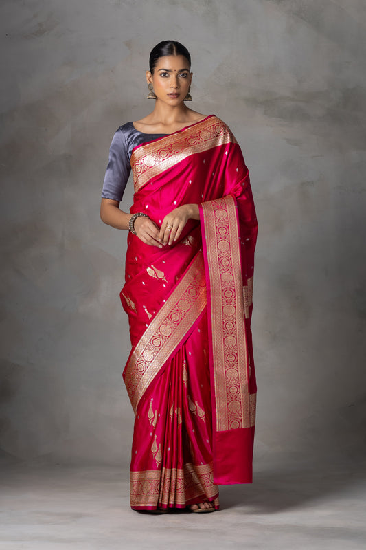 Rani Pink Butidar Banarasi Silk Saree
