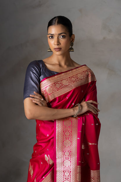 Rani Pink Butidar Banarasi Silk Saree