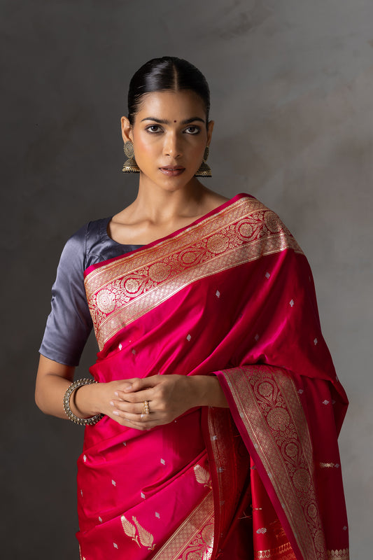 Rani Pink Butidar Banarasi Silk Saree